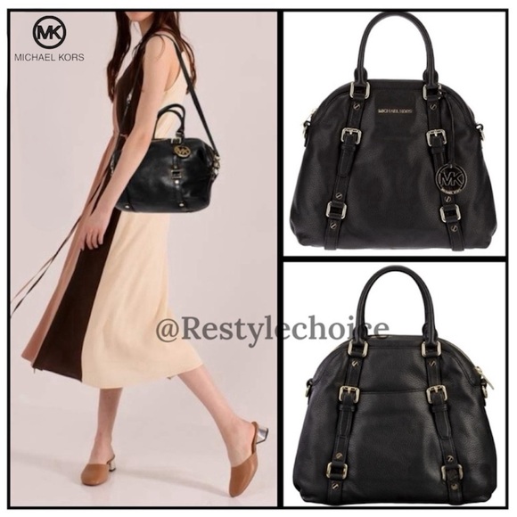 🖤MICHAEL KORS leather Bedford Bowling Satchel black handbag/shoulder 🖤 - Picture 1 of 11